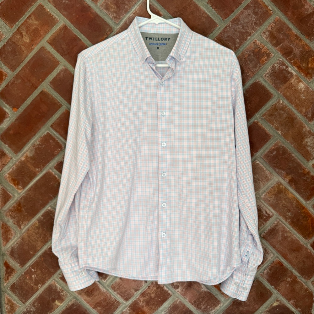 Twillory Button Down Shirt Mens M Blue Red Tattersall Untuckable Check Plaid